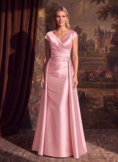 Sheath/Column V-Neck Sleeveless Satin Mother Of The Bride Dresses
