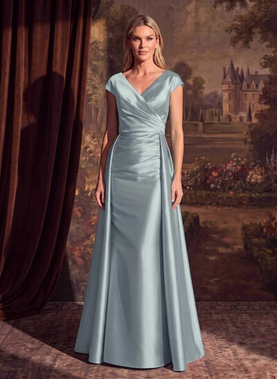 Sheath/Column V-Neck Sleeveless Satin Mother Of The Bride Dresses