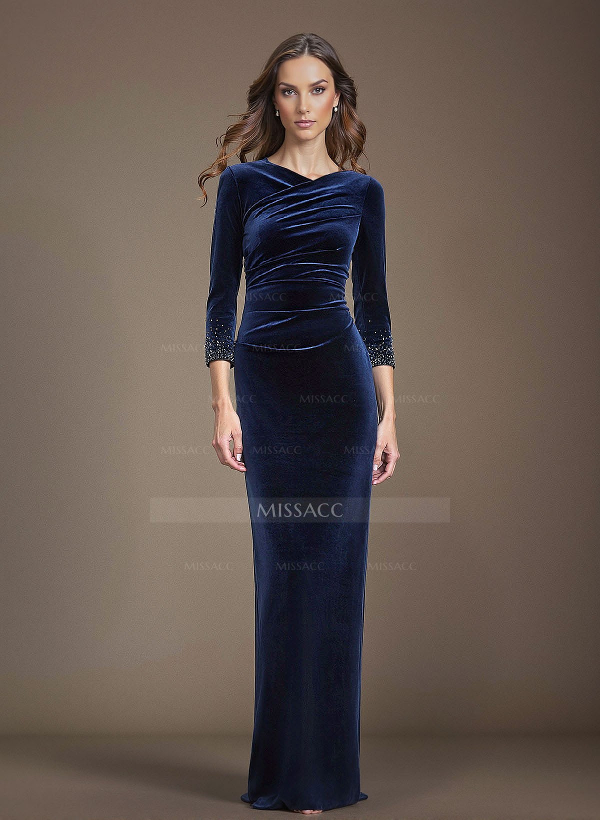 Sheath/Column V-Neck 3/4 Sleeves Velvet Mother Of The Bride Dresses