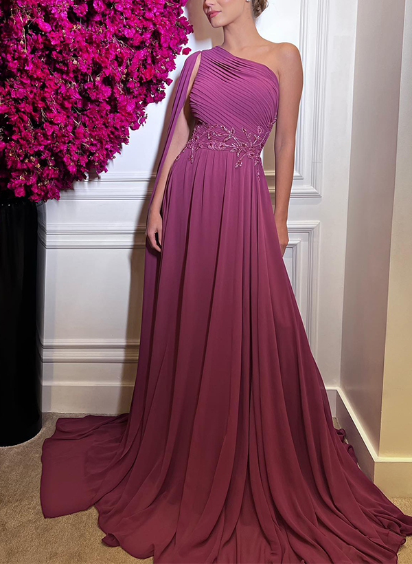 A-Line One-Shoulder Silk Like Satin Mother Of The Bride Dresses With Appliques Lace