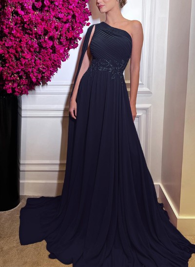 A-Line One-Shoulder Silk Like Satin Mother Of The Bride Dresses With Appliques Lace