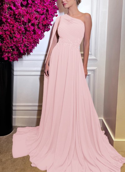 A-Line One-Shoulder Silk Like Satin Mother Of The Bride Dresses With Appliques Lace