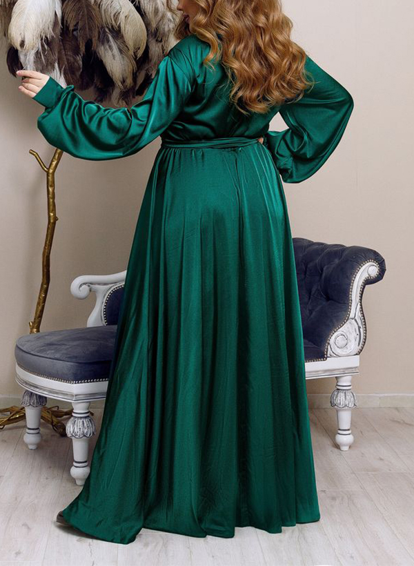 A-Line V-Neck Long Sleeves Floor-Length Charmeuse Mother Of The Bride Dresses