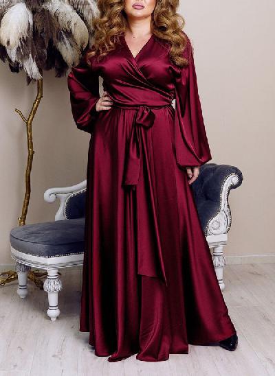 A-Line V-Neck Long Sleeves Floor-Length Charmeuse Mother Of The Bride Dresses