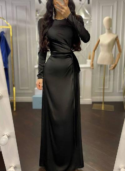 Sheath Long Sleeves Silk Like Satin Evening Dresses With Split Front