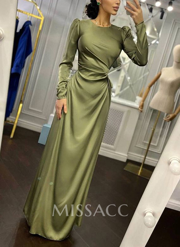Sheath/Column Long Sleeves Silk Like Satin Mother Of The Bride Dresses With Split Front