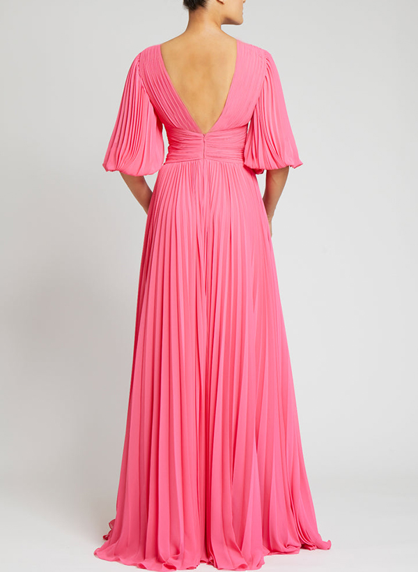 A-Line V-Neck 1/2 Sleeves Chiffon Mother Of The Bride Dresses With Pleated