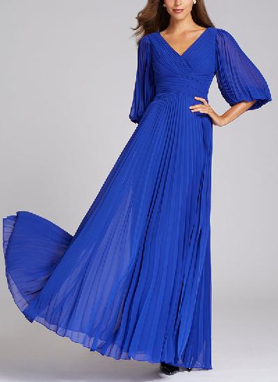 A-Line V-Neck 1/2 Sleeves Chiffon Mother Of The Bride Dresses With Pleated