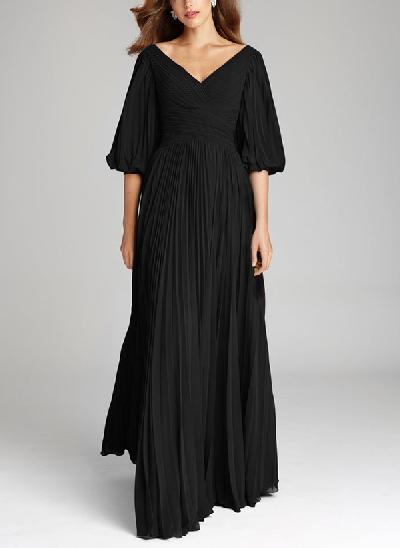 A-Line V-Neck 1/2 Sleeves Chiffon Mother Of The Bride Dresses With Pleated