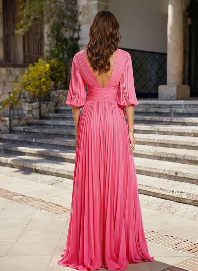 A-Line V-Neck 1/2 Sleeves Chiffon Mother Of The Bride Dresses With Pleated