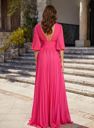 A-Line V-Neck 1/2 Sleeves Chiffon Mother Of The Bride Dresses With Pleated