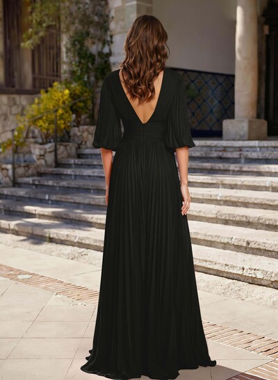 A-Line V-Neck 1/2 Sleeves Chiffon Mother Of The Bride Dresses With Pleated