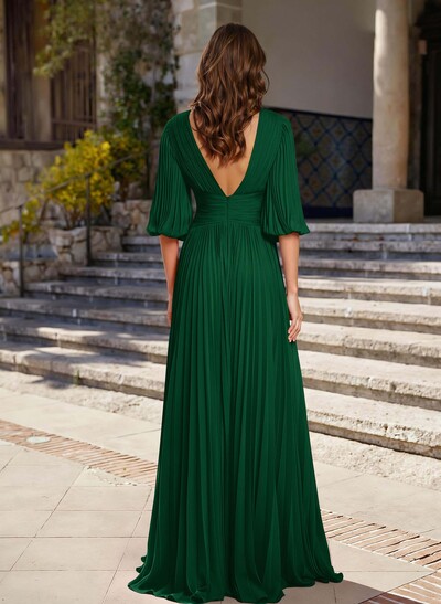 A-Line V-Neck 1/2 Sleeves Chiffon Mother Of The Bride Dresses With Pleated