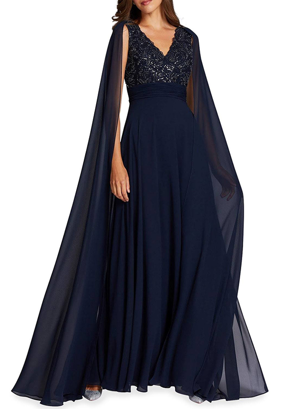 A-Line V-Neck Chiffon/Lace Mother Of The Bride Dresses With Sequins