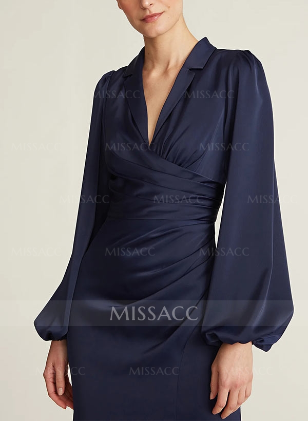 A-Line V-Neck Long Sleeves Floor-Length Charmeuse Mother Of The Bride Dresses With Split Front