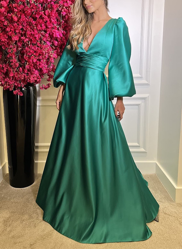 A-Line V-Neck Long Sleeves Silk Like Satin Mother Of The Bride Dresses