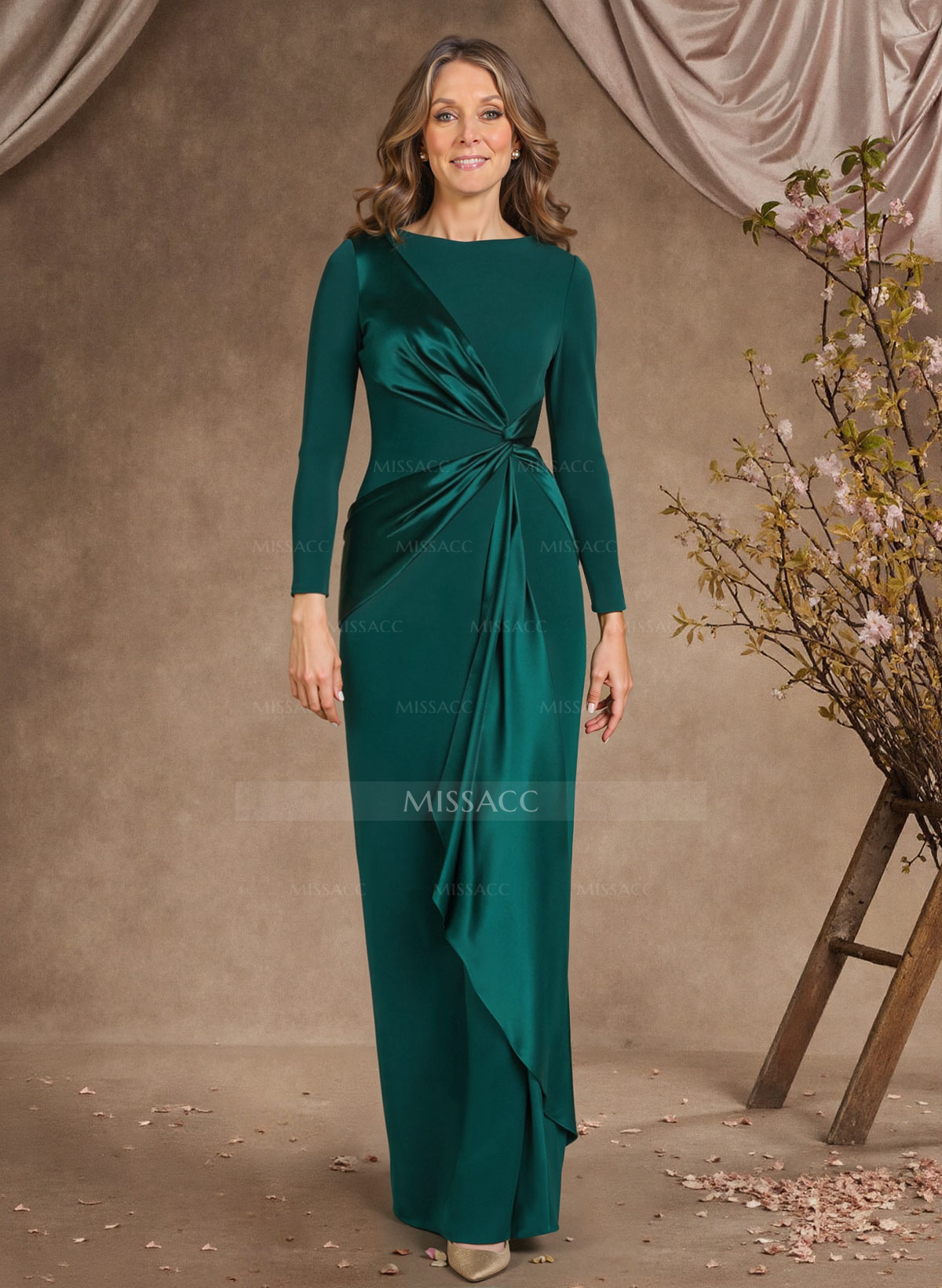 Sheath Scoop Neck Long Sleeves Floor-Length Mother Of The Bride Dresses