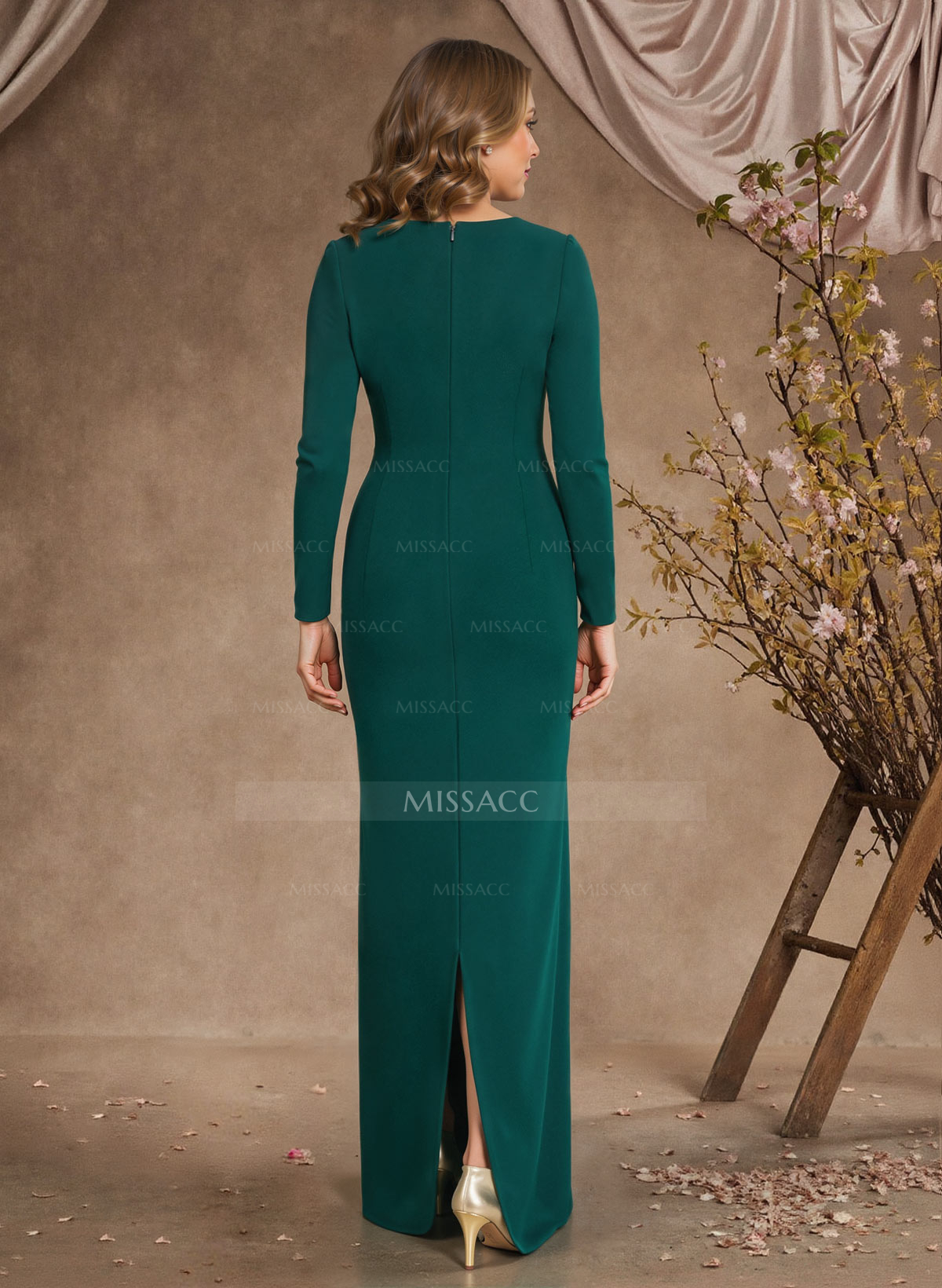 Sheath Scoop Neck Long Sleeves Floor-Length Mother Of The Bride Dresses