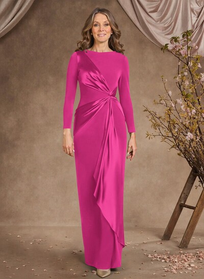 Sheath Scoop Neck Long Sleeves Floor-Length Mother Of The Bride Dresses