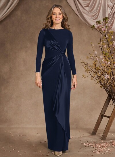 Sheath Scoop Neck Long Sleeves Floor-Length Mother Of The Bride Dresses