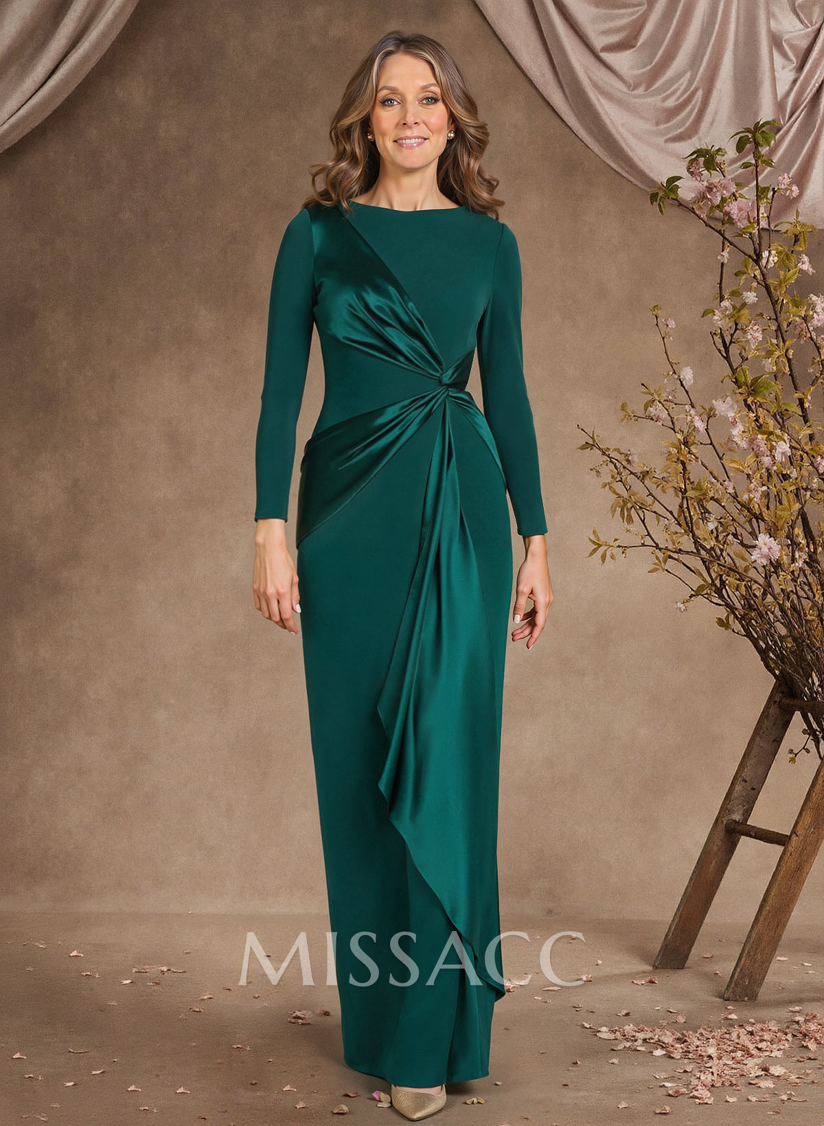 Sheath Scoop Neck Long Sleeves Floor-Length Mother Of The Bride Dresses