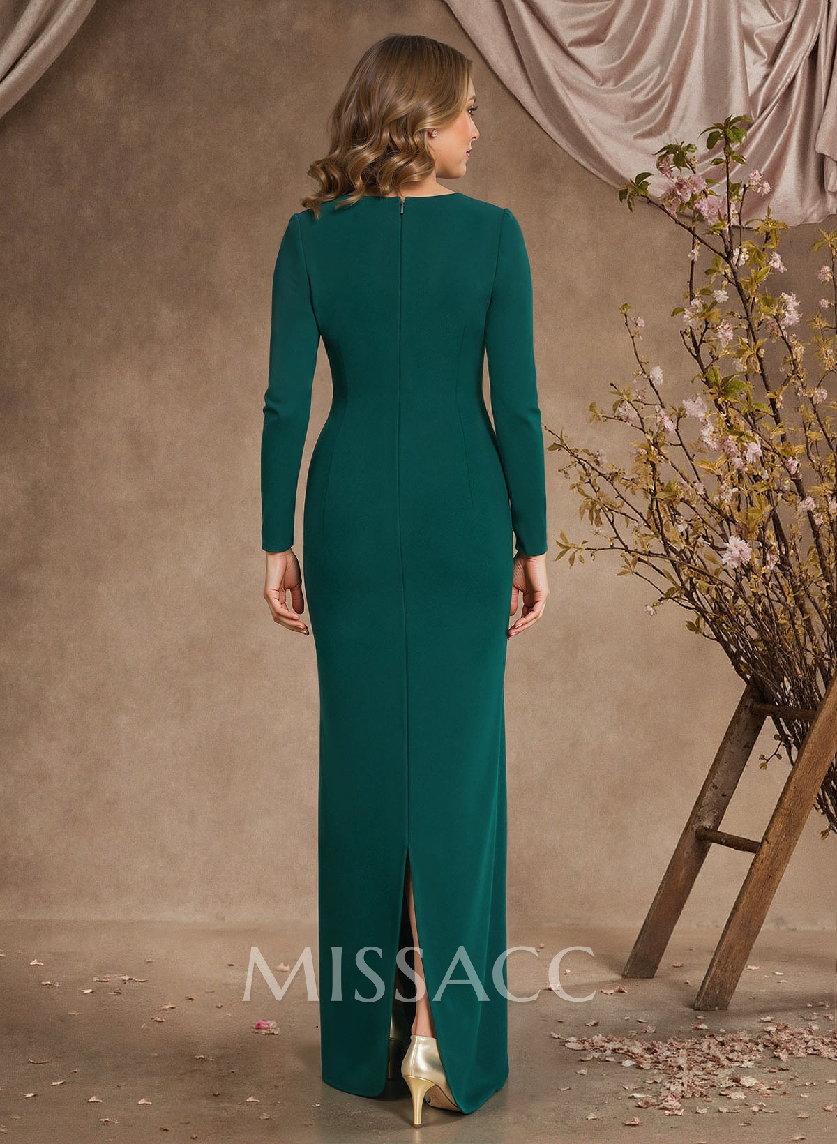 Sheath Scoop Neck Long Sleeves Floor-Length Mother Of The Bride Dresses