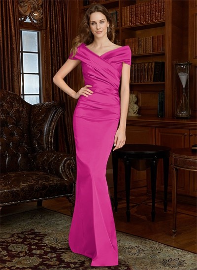 Sheath Off-The-Shoulder Silk Like Satin Mother Of The Bride Dresses With Pleated