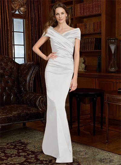Sheath Off-The-Shoulder Silk Like Satin Mother Of The Bride Dresses With Pleated