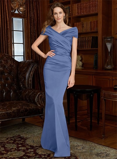 Sheath Off-The-Shoulder Silk Like Satin Mother Of The Bride Dresses With Pleated