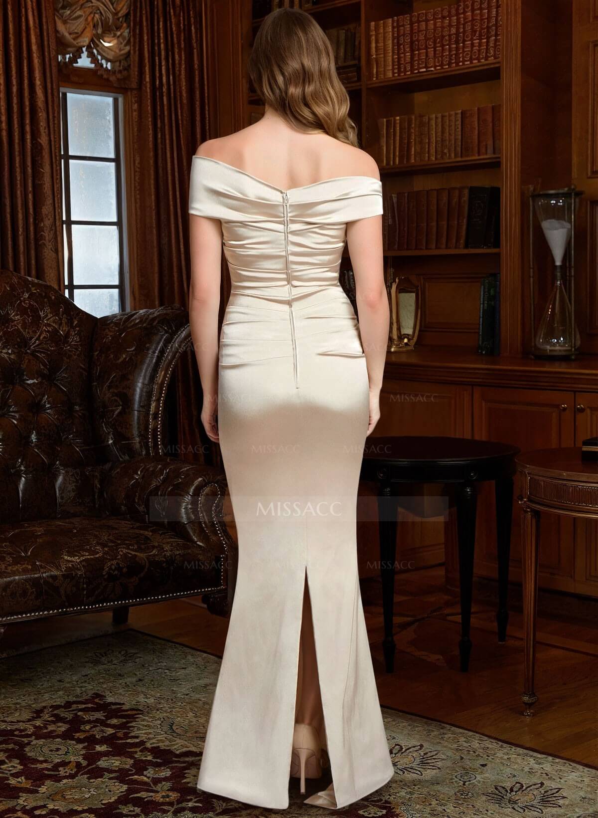 Sheath Off-The-Shoulder Silk Like Satin Mother Of The Bride Dresses With Pleated