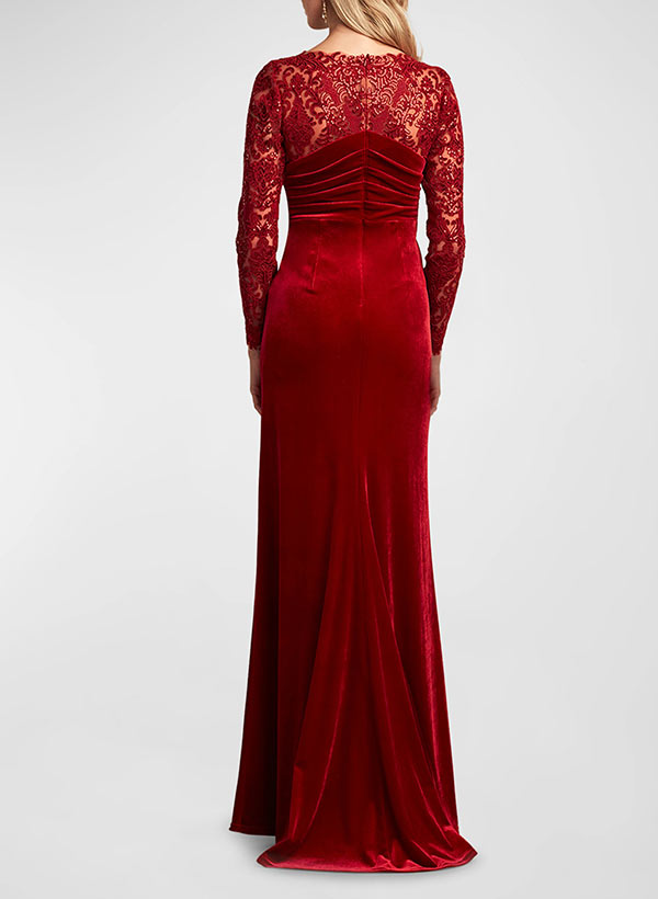 A-Line Scoop Neck Long Sleeves Floor-Length Lace/Velvet Mother Of The Bride Dresses With Split Front