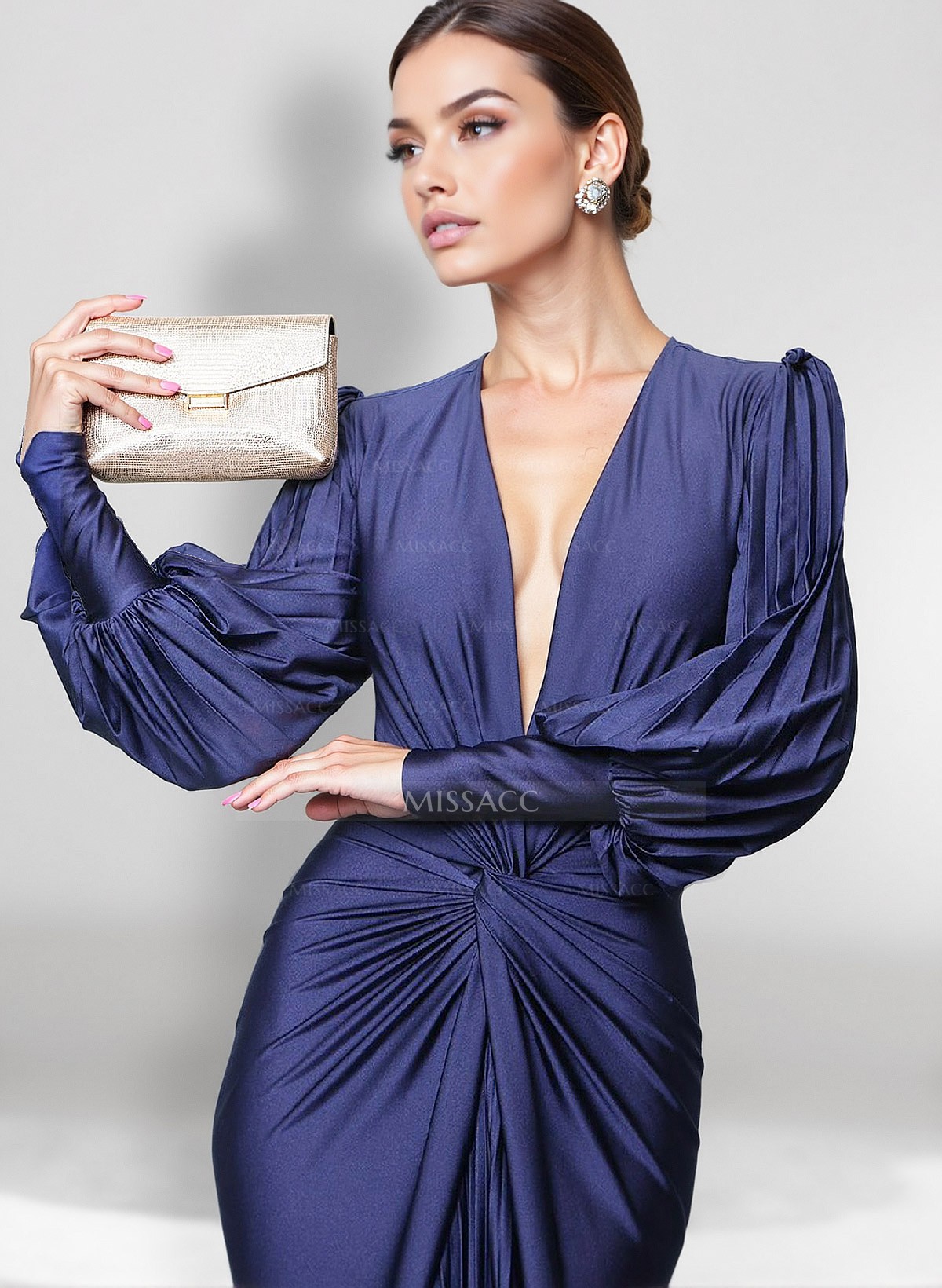 Trumpet/Mermaid V-Neck Long Sleeves Silk Like Satin Mother Of The Bride Dresses