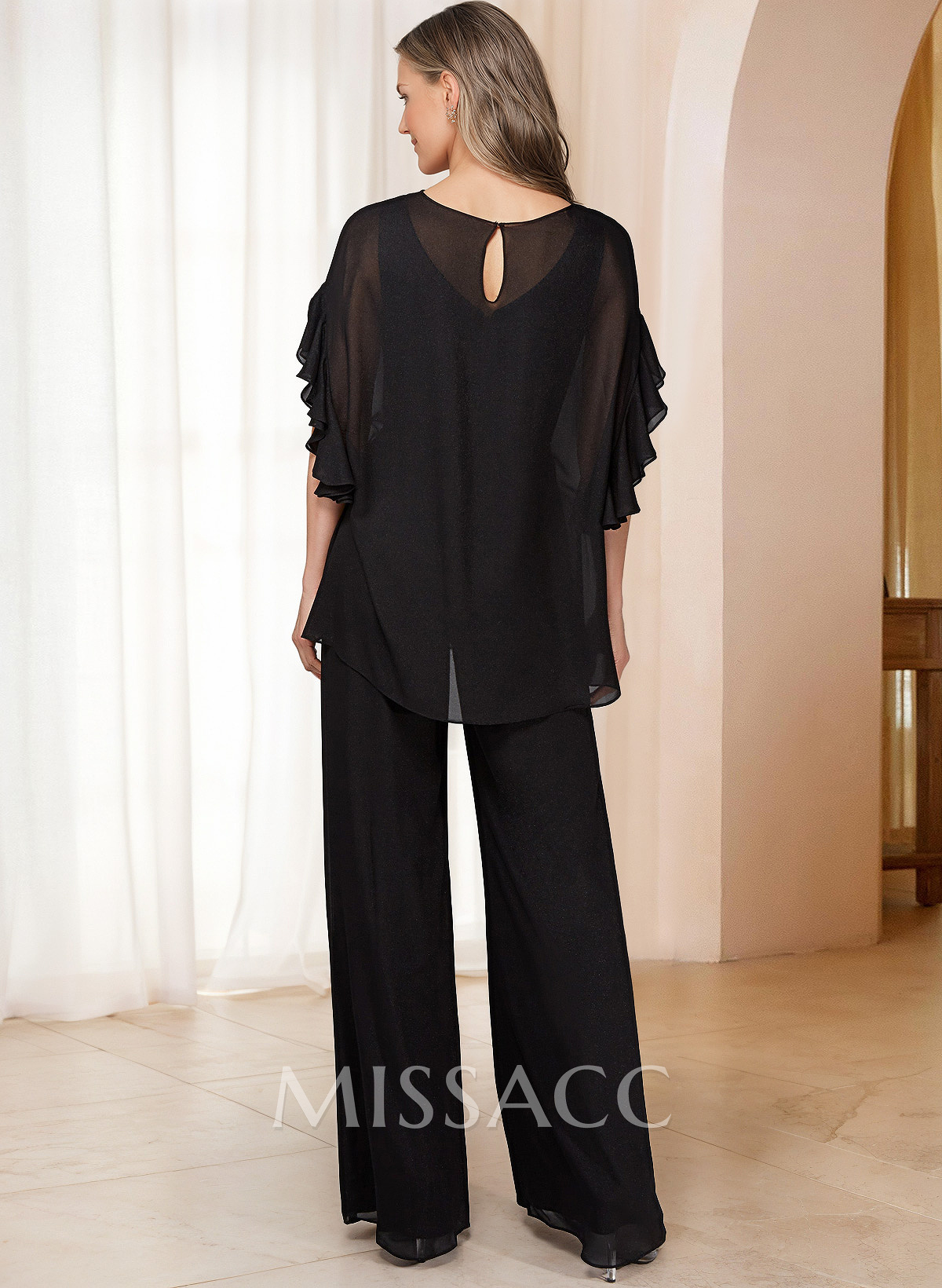 Jumpsuit/Pantsuit Scoop Neck 1/2 Sleeves Chiffon Mother Of The Bride Dresses