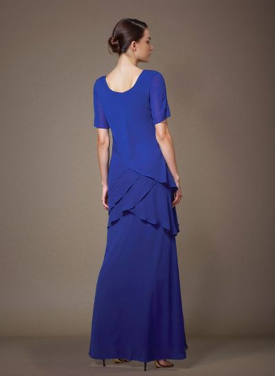 Sheath/Column Scoop Neck Short Sleeves Chiffon Mother Of The Bride Dresses