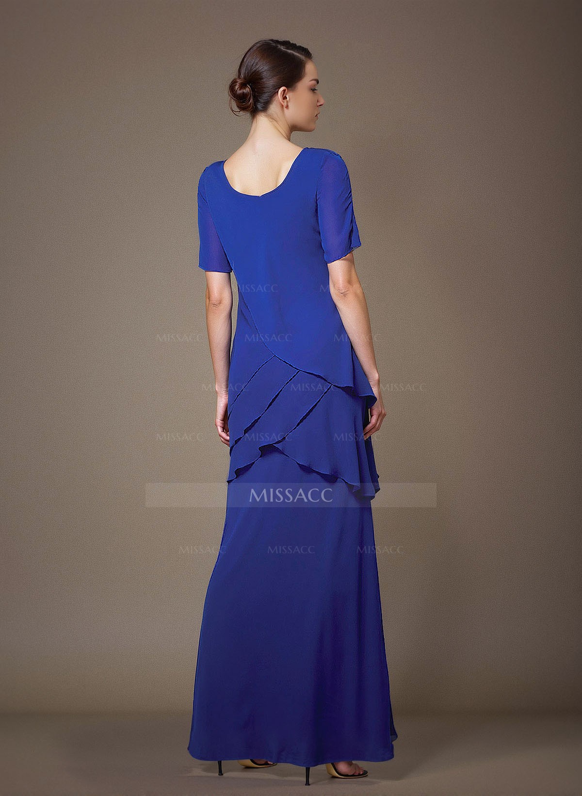 Sheath/Column Scoop Neck Short Sleeves Chiffon Mother Of The Bride Dresses