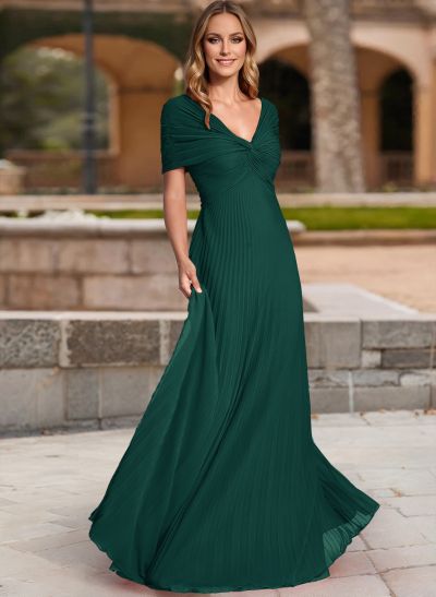 A-Line V-Neck 1/2 Sleeves Floor-Length Chiffon Mother Of The Bride Dresses