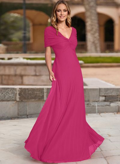 A-Line V-Neck 1/2 Sleeves Floor-Length Chiffon Mother Of The Bride Dresses