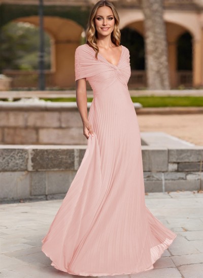A-Line V-Neck 1/2 Sleeves Floor-Length Chiffon Mother Of The Bride Dresses