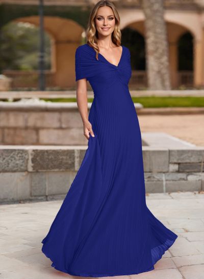 A-Line V-Neck 1/2 Sleeves Floor-Length Chiffon Mother Of The Bride Dresses