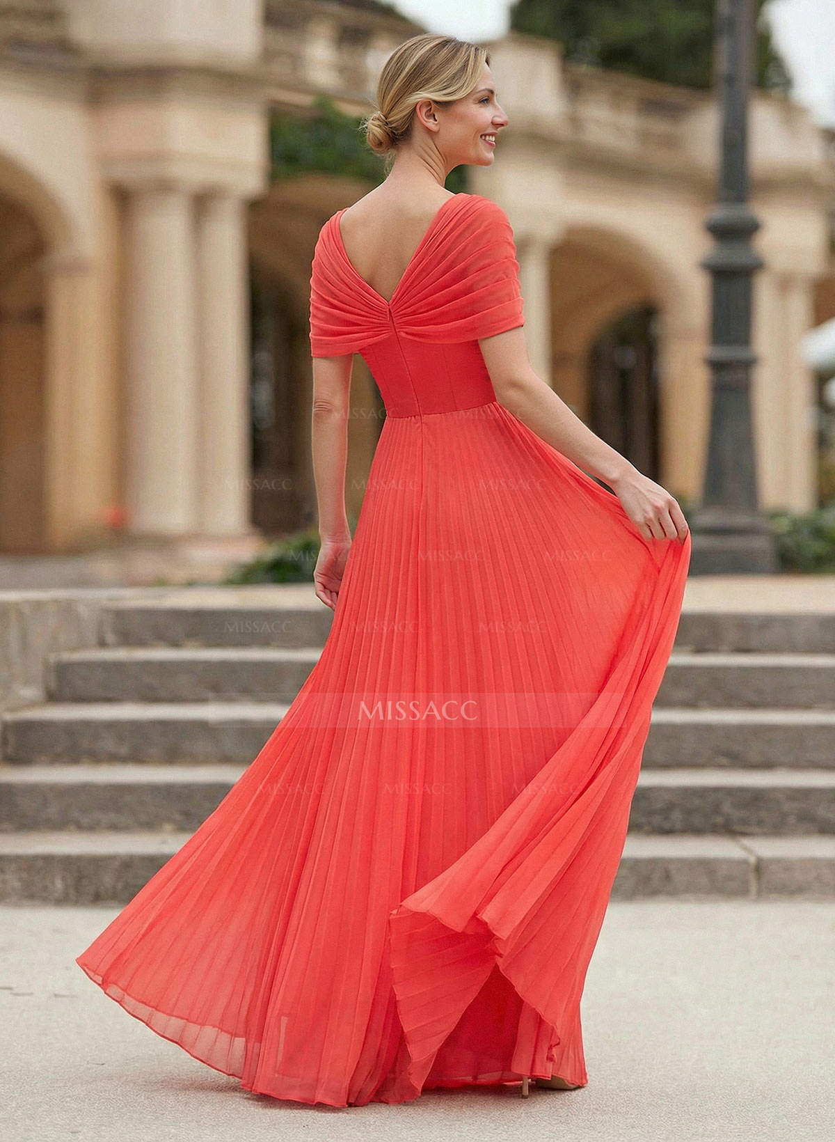 A-Line V-Neck 1/2 Sleeves Floor-Length Chiffon Mother Of The Bride Dresses