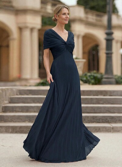 A-Line V-Neck 1/2 Sleeves Floor-Length Chiffon Mother Of The Bride Dresses