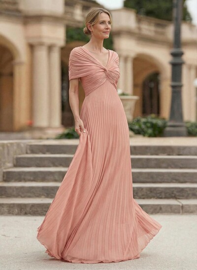 A-Line V-Neck 1/2 Sleeves Floor-Length Chiffon Mother Of The Bride Dresses