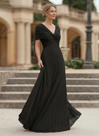 A-Line V-Neck 1/2 Sleeves Floor-Length Chiffon Mother Of The Bride Dresses