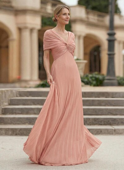 A-Line V-Neck 1/2 Sleeves Floor-Length Chiffon Mother Of The Bride Dresses