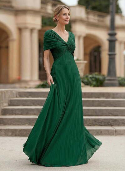 A-Line V-Neck 1/2 Sleeves Floor-Length Chiffon Mother Of The Bride Dresses