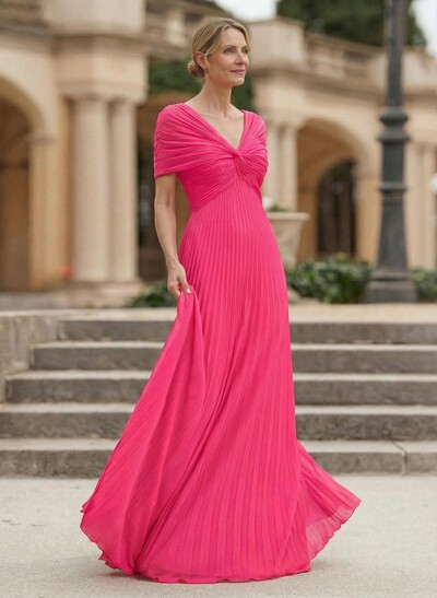 A-Line V-Neck 1/2 Sleeves Floor-Length Chiffon Mother Of The Bride Dresses