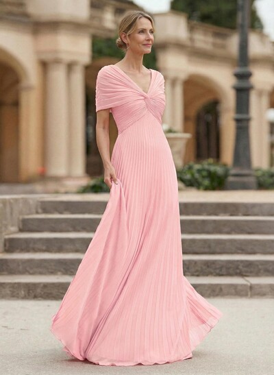 A-Line V-Neck 1/2 Sleeves Floor-Length Chiffon Mother Of The Bride Dresses