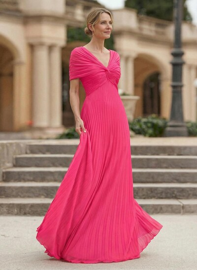 A-Line V-Neck 1/2 Sleeves Floor-Length Chiffon Mother Of The Bride Dresses