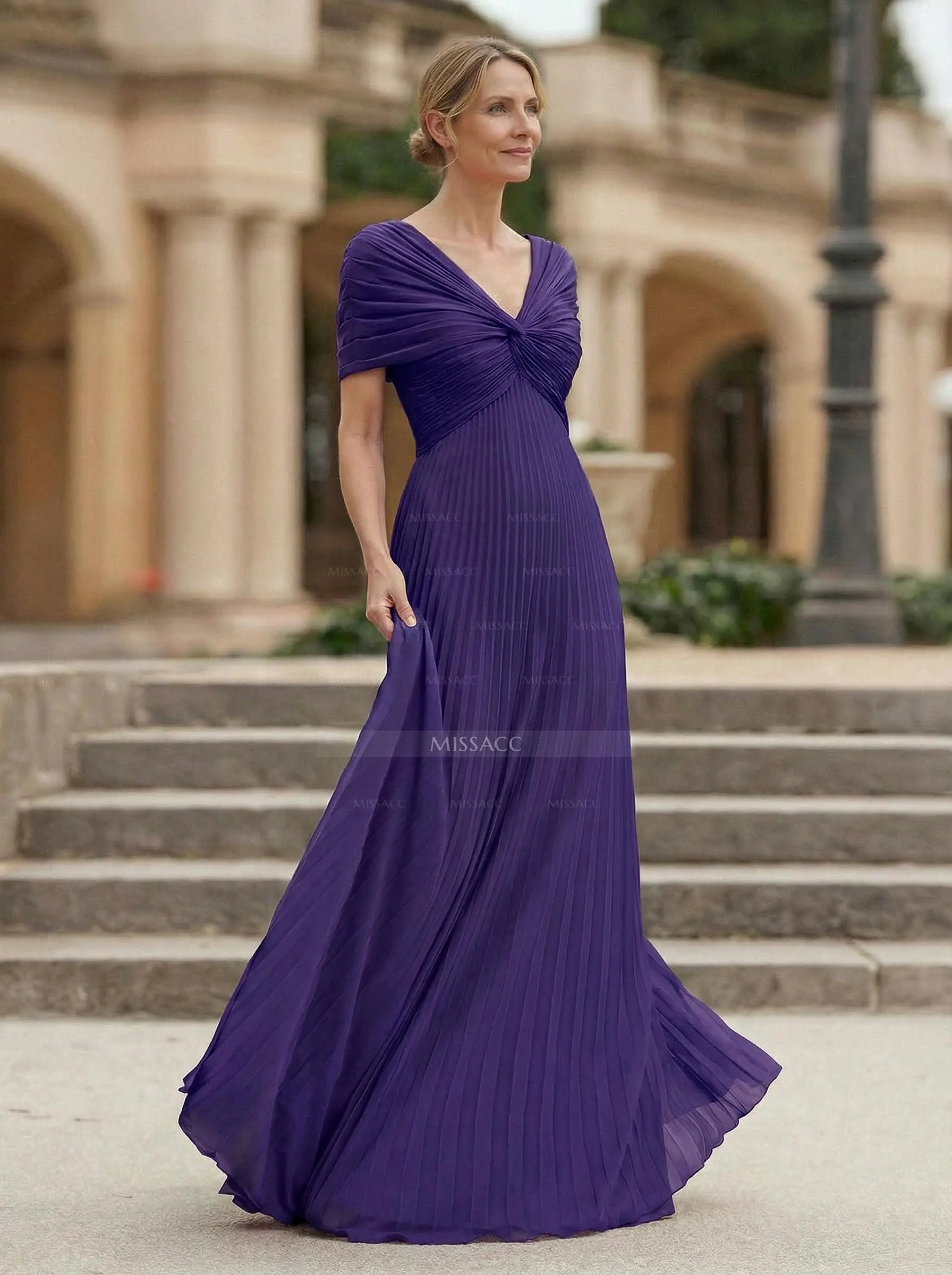 fitted lace wedding dress Shop Flowy Chiffon Half Sleeve V-Neck Front Slit Bridesmaid Dress