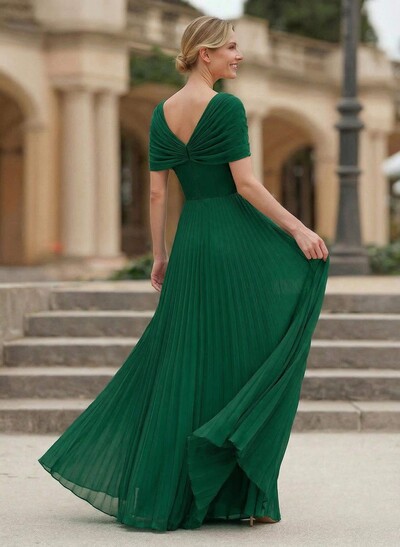 A-Line V-Neck 1/2 Sleeves Floor-Length Chiffon Mother Of The Bride Dresses